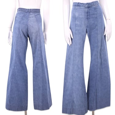 70s ANGELS FLIGHT denim high waisted bell bottom jeans sz 31 / vintage 1970s well worn trousers bells flares pants 