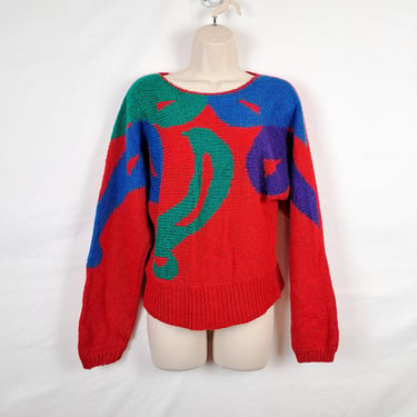 Vintage 80s Red, Green & Blue Abstract Sweater 