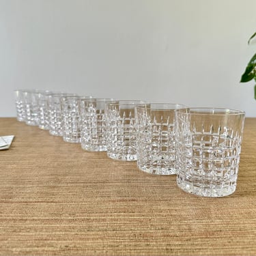 Vintage Plaid Double Old Fashioned Glasses - Set of 9 - Barware 