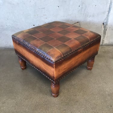 Checkered Pattern Leather Upholstered Ottoman