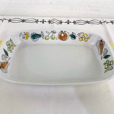 Vintage Rorstrand Granada Baking Pan 1960s Fruit Vegetables Sweden Ovenware Scandinavian Swedish Casserole Roasting Dish Green White 