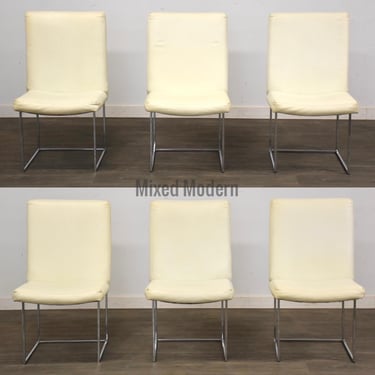 Milo Baughman White and Chrome Dining Chairs - Set of 6 