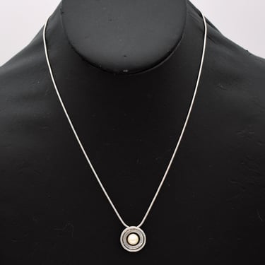 90's Didae pearl sterling Modernist pendant, Shabool 925 silver flying saucer snake chain necklace 