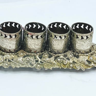 Vintage Lipstick Holder Silver Tone Metal Filigree 4 slots 