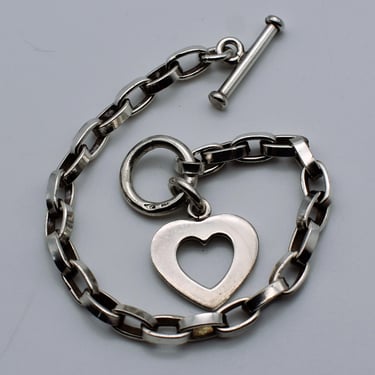 Retired Silpada 925 silver heart charm bracelet, big vintage sterling cable chain toggle clasp bracelet 