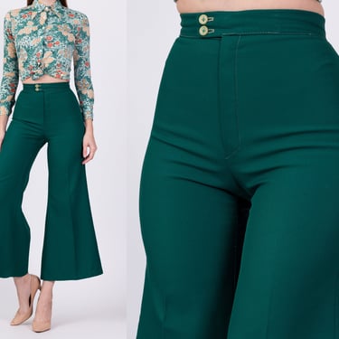 70s Forest Green Bell Bottoms - Extra Small, 24" | Vintage Retro Flared Pants High Waisted Hippie Trousers 