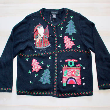 Vintage Ugly Christmas Sweater, Novelty, Kawaii, Holiday, Santa, Tree, Embroidered, Xmas, 1990s 90s 