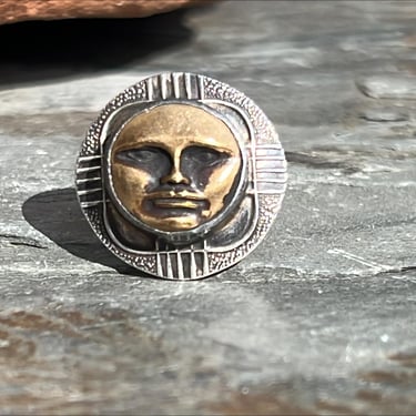 Tabra ~ Vintage Sterling Silver and Copper Inca Sun God Face Ring - Size 5 