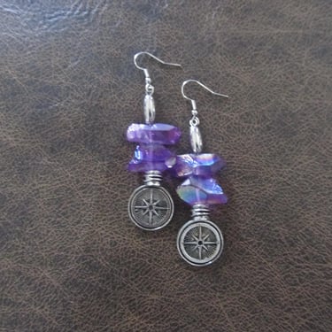 Raw quartz crystal earrings, purple geometric 22 