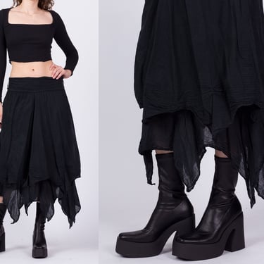 90s Scarf Hem Gothic Skirt - Large | Black Bohemian Witchy Pirate Midi Skirt 