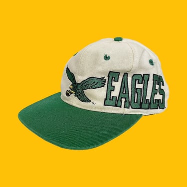 Vintage Philadelphia Eagles Hat Retro 1990s Kelly Green + White + NFL + Football + Canvas Cap + Adjustable Headwear + Unisex + Philly Sports 