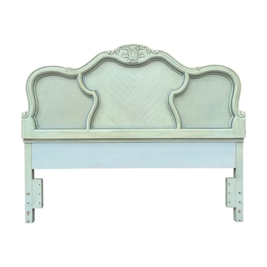 French Provincial Queen Headboard by Stanley - Vintage Green Blue and Cane Back French Country Traditional Shabby Chic Bedroom Furniture 
