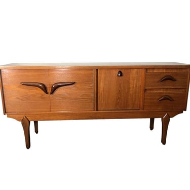 Mid Century Teak Credenza Made in England Refinished Boomerang Shaped Handles 