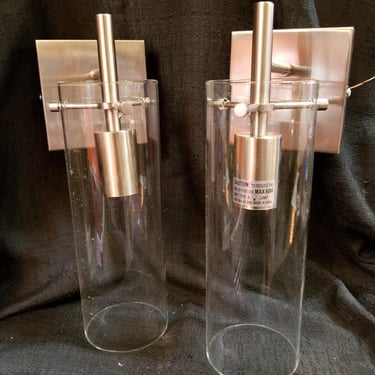 Pair of Contemporary Brushed Nickel Sconces