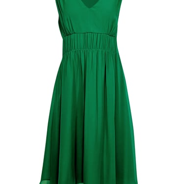 L.K. Bennett - Green Sleeveless Ruched Waist Midi Dress Sz 12