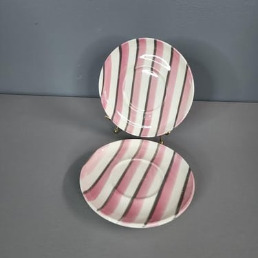 Set of 3 W. S. George Pink Striped 6.25" Saucer Plates 