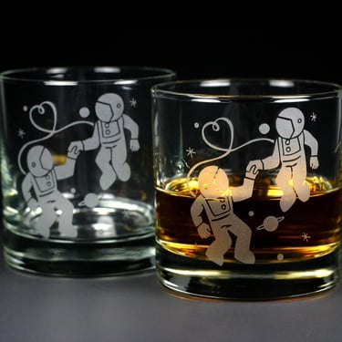 Astronaut Love Lowball Glasses - etched dishwasher-safe barware 