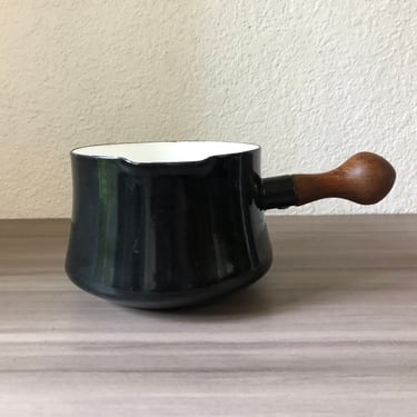 Vintage Dansk Enamelware by Jens Quistgaard - Kobenstyle Black w/ Teak Wood Handle, Enamel Butter Warmer or Sauce Pot, Mid Century Modern 