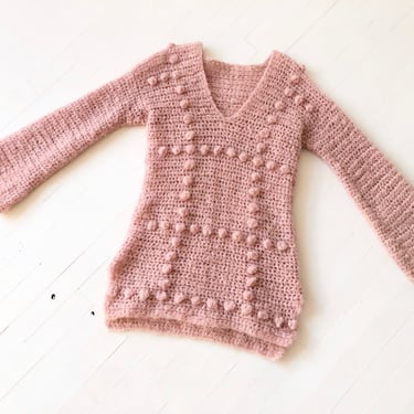 Vintage Dusty Pink Popcorn Knit Sweater 