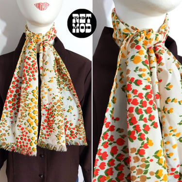 Cute Vintage 70s Orange Green Yellow Tulips Flower Long Scarf 