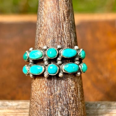 Vintage Sterling Silver Turquoise Ring Gemstone Crystal Retro Jewelry Western Southwestern 