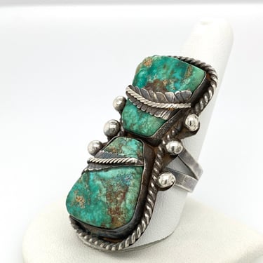 Vintage Huge Navajo Artisan Old Pawn Green Turquoise Sterling Silver Ring Sz 10.25 