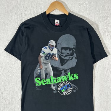 Vintage NWT 1987 Steve Largent Settle Seahawks T-Shirt Black Size L