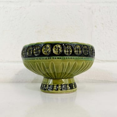 Vintage Lefton Green Black Planter Ceramic Bowl 1960s 1970s Avocado Pedestal Pot MCM Mid-Century Retro 