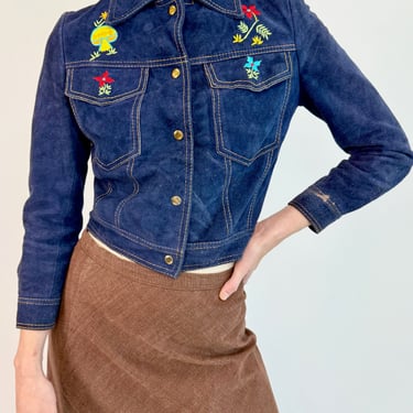 60s Blueberry Suede Embroidered Jacket