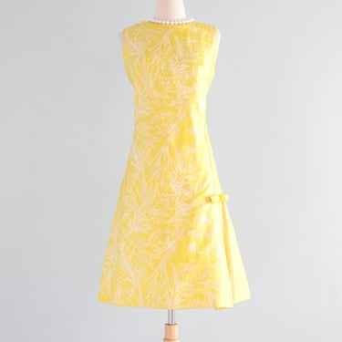 Stunning 1960's Daffodil Yellow Floral Shift Dress / Sz M