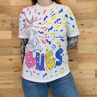 RARE 90's Bugs Bunny Vintage Looney Tunes All Over Print Tee Shirt T-Shirt 