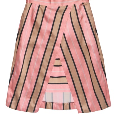 Escada - Pink, Tan & Grey Striped Crisscross Skirt Sz 4