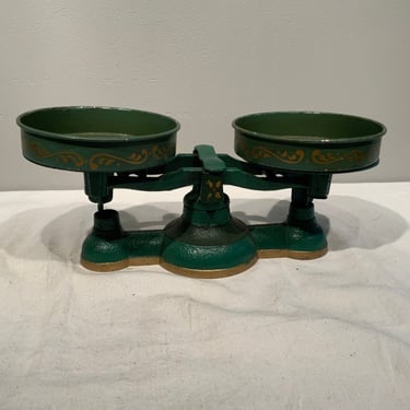 Antique Cast Iron Balance Scale General Store Candy Green Floral Painted Pails 