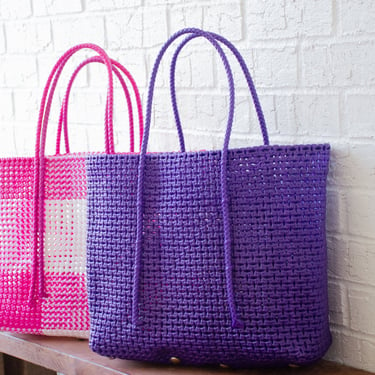Large Market bag, Reusable Grocery bag, Beach Bag, Picnic basket, South Indian Wire Koodai - Purple 