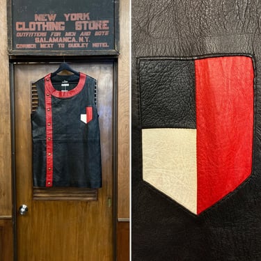 Vintage 1960’s Mod Black & Red Leather Snap Closure Shift Dress, Vintage Shift Dress, Vintage 1960’s, Leather Dress, Vintage Mod Clothing 