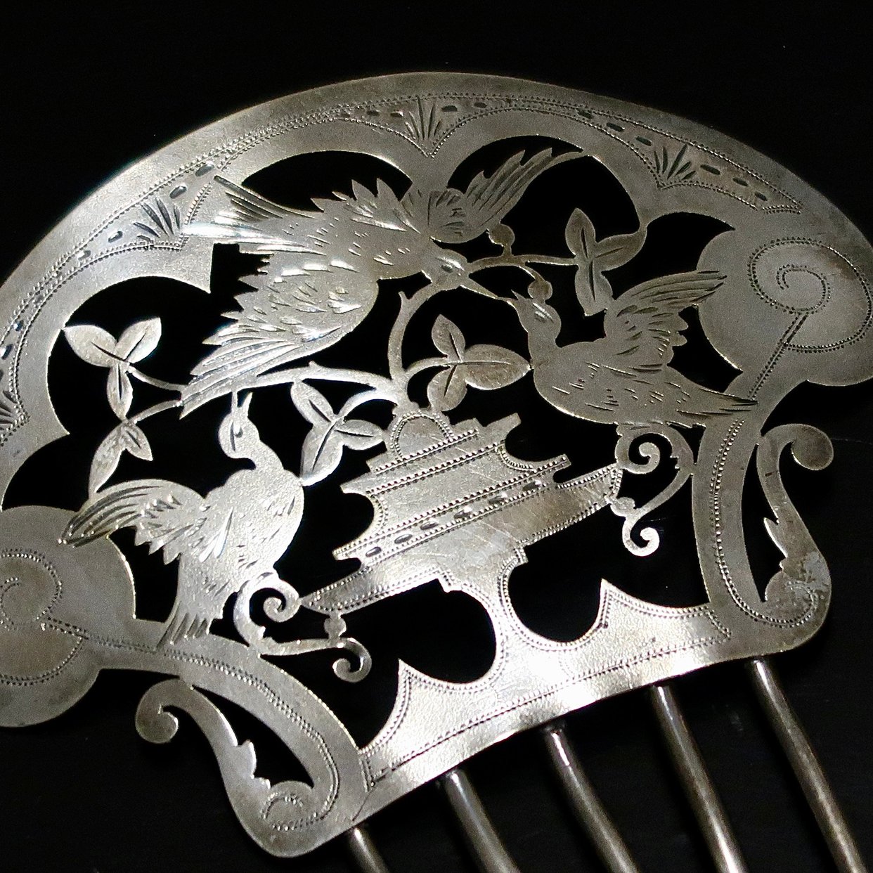 Victorian Figural Birds Silver Hair Comb, Antique Openwork | Comb Again ...