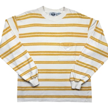 Vintage 90s Dockers by Levis Yellow & White Striped Long Sleeve Pocket T-Shirt Size Medium/Large 