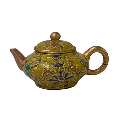 Chinese Zisha Clay Yellow Glaze Flower Graphic Teapot Display Art ws2682E 