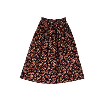 Vintage Charter Club Navy Pink Cottagecore Corduroy Floral Print Pleated w Pockets Size Skirt 4 petite 