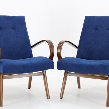 1960s Pair of Jaroslav Smidek Armchairs for TON,Czechoslovakia / Mid-century / Blue colour / Vintage Armchair / 