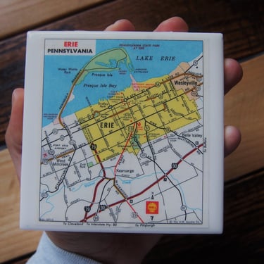 1973 Erie Pennsylvania Map Coaster. Erie Map. City Coaster. Pennsylvania Décor. Office Gift. Vintage Map. Great Lakes Gift. Lake Decor. 