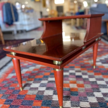Mid Century Two-Tier Step Red Mahogany Side Table