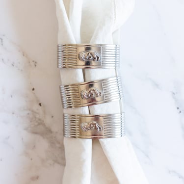 vintage english silver plate lion napkin rings, set of 6