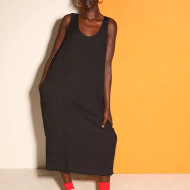 Basic Linen Shift Dress - Black