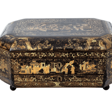 Antique Chinese Ebonized Lacquered Sewing Box