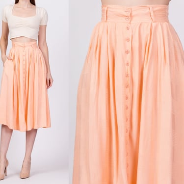 90s Orange Sherbert Flowy Rayon Midi Skirt - Extra Small, 25