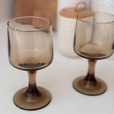 Vintage Libbey Tawney Accent Smoke Brown Wine Goblet - Sets of 2 