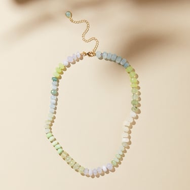 Aquamarine Beaded Necklace, Rainbow Gemstone Necklace, Green Stone Necklace, Moonstone Necklace, March and June Birthstone Necklace 