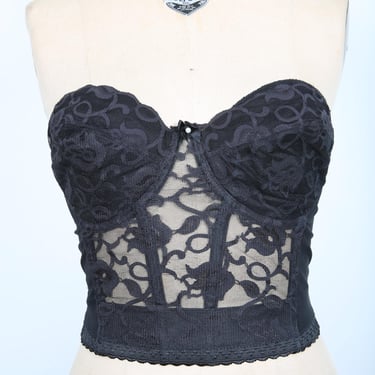 Vintage Black Floral Lace Bustier Bra Top Lingerie Streetwear Festival Coachella Concert Summer 