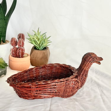 Vintage Duck  Basket, Woven Rattan Decor, Farm House, Country Home 